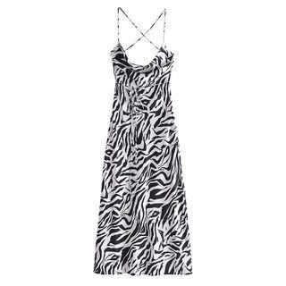 Spaghetti Strap Zebra Print Midi Smock Dress