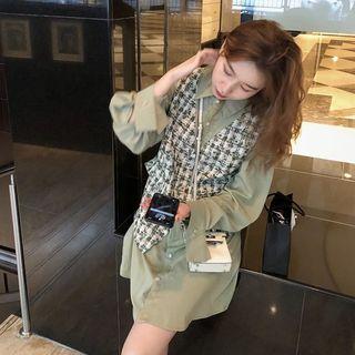 Mock Two-piece Long-sleeve Mini Shirtdress