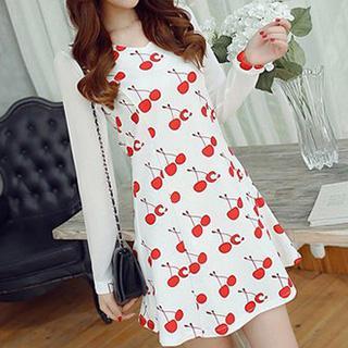 Cherry Print Long-sleeve Dress