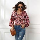 Leopard Print Long-sleeve Cropped Top