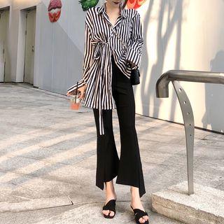 Striped Blouse / Crop Boot-cut Pants