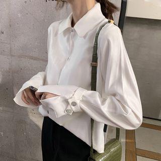 Long Bell-sleeve Plain Loose Fit Shirt