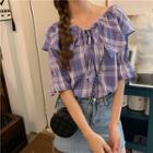Checked Puff Sleeve Top