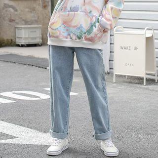 Cropped Washed Straight Leg Jeans