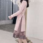 Set: Mock Neck Long-sleeve Knit Dress + Sheer Skirt