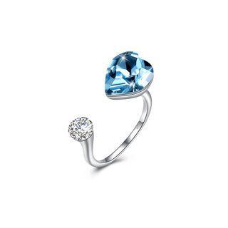 925 Sterling Silve Elegant Romantic Sweet Blue Austrian Element Crystal Heart Shape Adjustable Opening Ring Silver - One Size