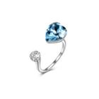 925 Sterling Silve Elegant Romantic Sweet Blue Austrian Element Crystal Heart Shape Adjustable Opening Ring Silver - One Size
