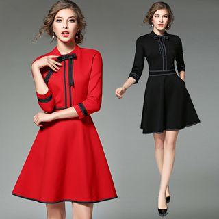 Ribbon-trim 3/4-sleeve Dress