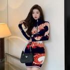 Dragon Print Half-zip Knit Dress