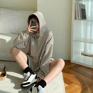 Over-fit Stripe Hoodie Ivory - One Size
