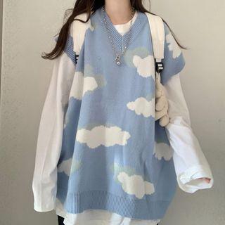 Cloud Print Sweater / Vest / Long-sleeve Plain T-shirt