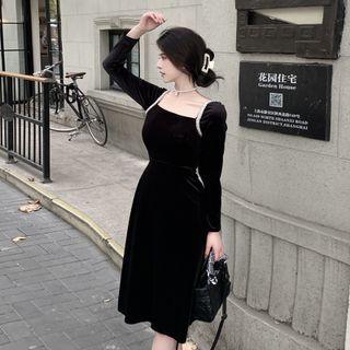 Square-neck Woolen A-line Dress