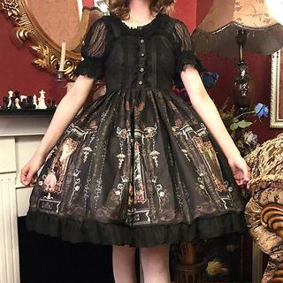 Lace Panel Blouse / Wide Strap Printed A-line Dress