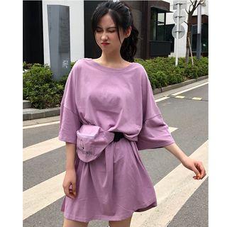 Set: Plain 3/4-sleeve T-shirt + Waist Bag