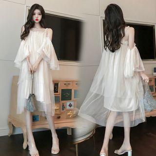 Cold-shoulder Midi Shift Dress As Shown In Figure - One Size
