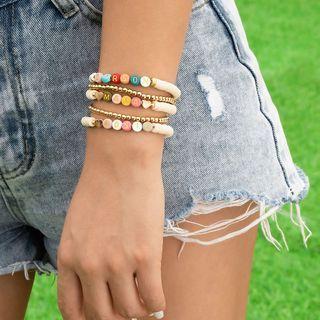 Set Of 4 / 5: Lettering Soft Clay Bracelet / Alloy Bracelet