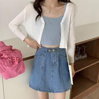 Plain Striped Ruffle Button-up Cardigan