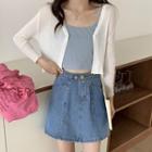 Plain Striped Ruffle Button-up Cardigan