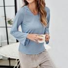 Bell Sleeve V-neck Hooded T-shirt
