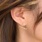 Set: Flower Rhinestone Earring + Faux Pearl Earring 1 Pair - Gold - One Size