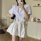 Short-sleeve Drawstring T-shirt / Shirred A-line Skirt
