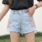 Embroidered Loose-fit Denim Shorts