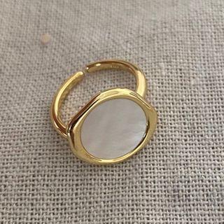 Disc Stainless Steel Open Ring E171 - White & Gold - One Size
