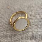 Disc Stainless Steel Open Ring E171 - White & Gold - One Size