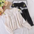 Embroidered Peter Pan Collar Lace Knit Jacket