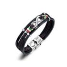 Fashion Personality Infinity Symbol 316l Stainless Steel Multilayer Black Leather Bracelet Silver - One Size