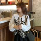 Puff-sleeve Blouse / Floral Embroidered Sweater Vest
