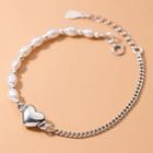 Heart Sterling Silver Faux Pearl Bracelet 1 Pc - S925 Silver - Silver - One Size