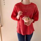 Puff-sleeve Lace-panel Top