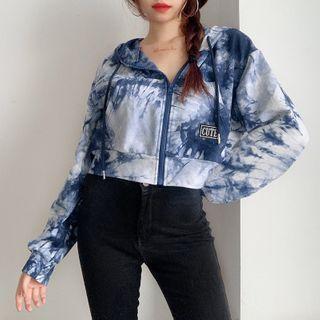 Tie-dye Print Cropped Zip-up Hoodie