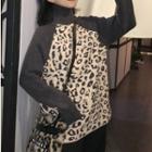 Turtleneck Leopard Print Panel Sweater