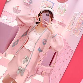 Argyle Slit Hem Cardigan
