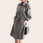 Double-breasted Tie-waist Plaid Trench Coat