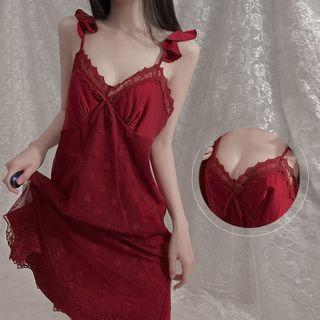 Lace Trim Robe / Belt / Night Dress / Set
