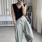V-neck Plain Knit Tank Top Black - One Size