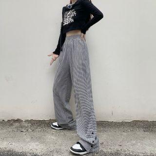 Plaid Slit Straight Leg Pants