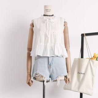 Tie-neckline Eyelet Sleeveless Top