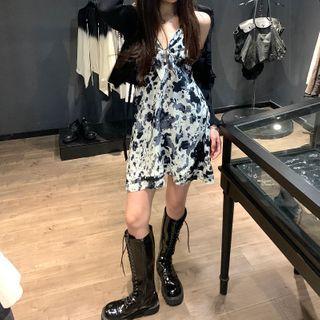 Long-sleeve Drawstring Cardigan / Tie Dye Pinafore Dress