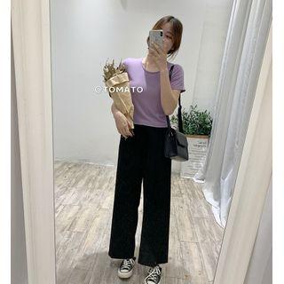 Round Collar Plain Striped Top
