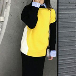 Color Block Sweater / Midi A-line Skirt