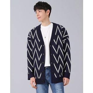 Chevron Knit Cardigan Navy Blue - One Size