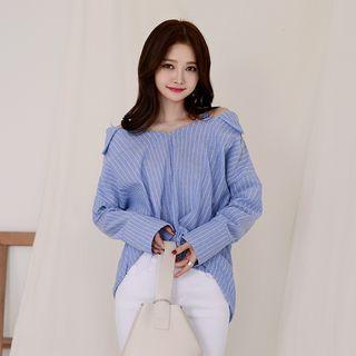 Cold-shoulder Pinstripe Shirt