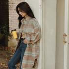 Quilted Long Plaid Shirt Jacket