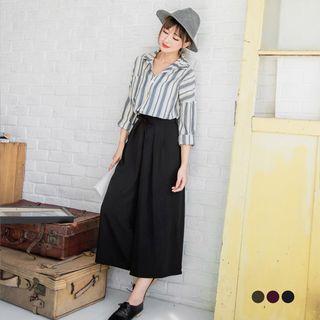 Solid Pleated Wide-leg Pants