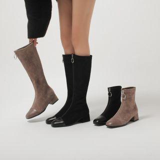 Faux Suede Zipped Block-heel Ankle Boots / Tall Boots