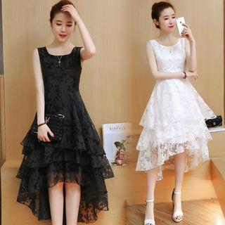 Sleeveless Layered Dip-back Cocktail Dress